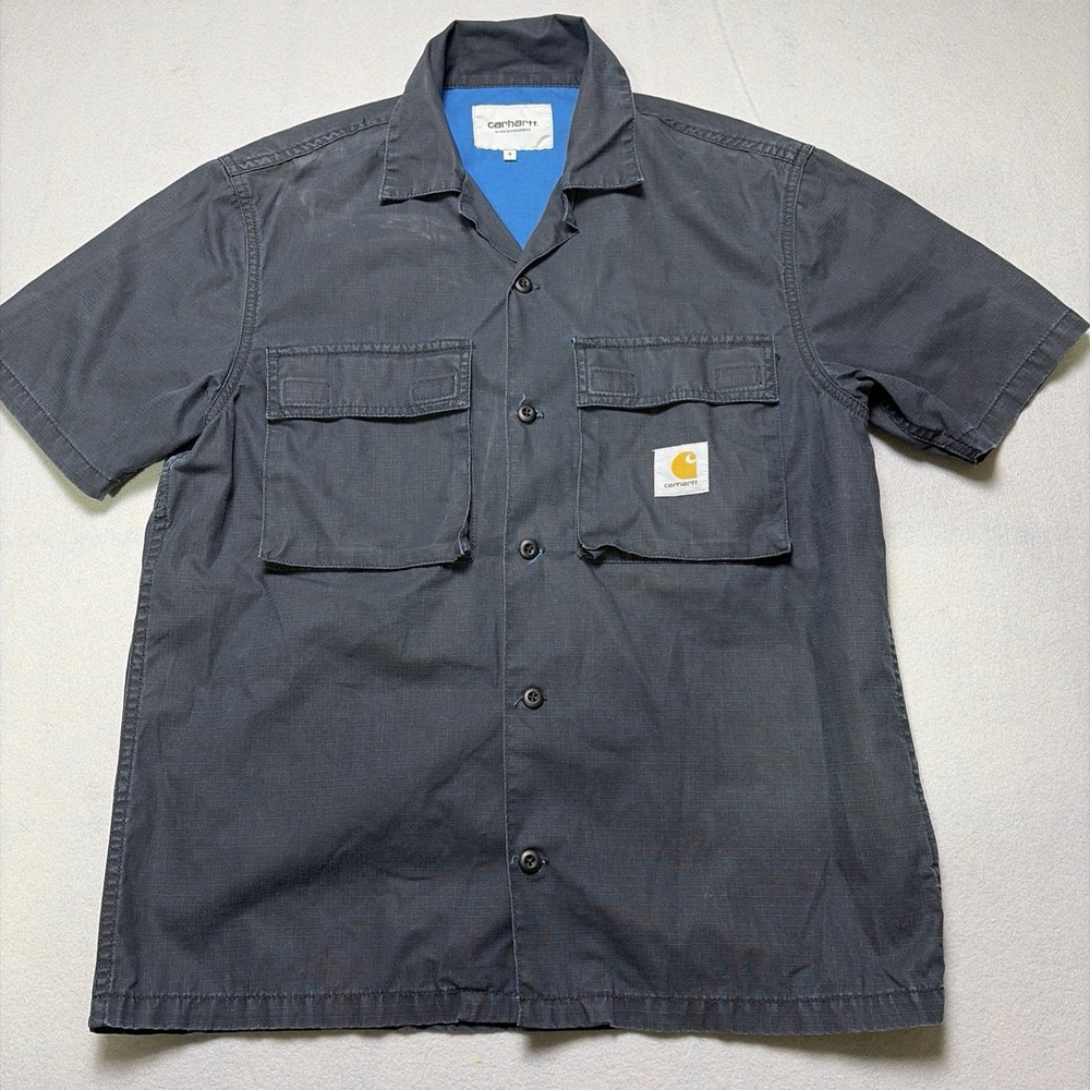 Carhartt Work in Progress Shirt Mens Small grey Ripstop wynton button short